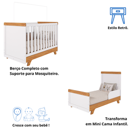 Quarto Bebê Retrô Completo com Guarda Roupa 4 Portas Berço Mini Cama Cômoda 4 Gavetas 100% Mdf - 4