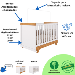 Quarto Bebê Retrô Completo com Guarda Roupa 4 Portas Berço Mini Cama Cômoda 4 Gavetas 100% Mdf - 3