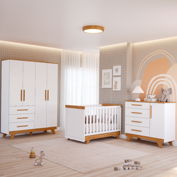 Quarto Bebê Retrô Completo com Guarda Roupa 4 Portas Berço Mini Cama Cômoda 4 Gavetas 100% Mdf - 1