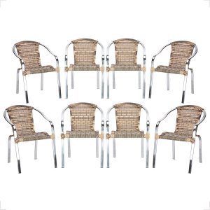 8 Cadeira Maresia Aluminio Polido Fibra Sintetica Tr. Simples - Capuccino