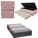 Ver imagem 1 de Bicama Box Baú com Colchão de Espuma Orthopedic + Cabeceira Botonê - Solteiro - Corino Rosa