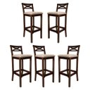 Ver imagem 1 de Kit 5 Banquetas Alta Estofada para Bancada Madri Madeira Capuccino Suede Bege Ccs