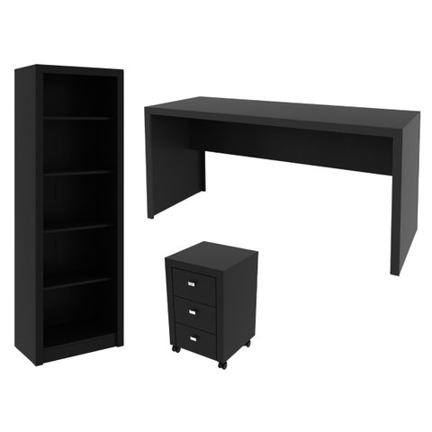 Conjunto para Escritório Preto 3 Peças Tecnomobili