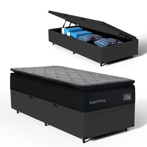 Cama Box Baú com Colchão de Espuma D45 Pillow Top Suport Prime Solteiro 88cm