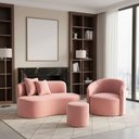Ver imagem 1 de Conjunto 01 Poltrona + Sofá  e 1 Puff Curvo Orgânico Nature Gaia Veludo Rosa - Montanaris Decor