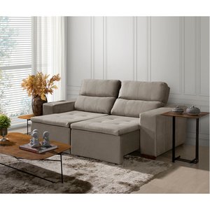 Sofá Modular 3 Lugares Búzios 195cm com Molas, Retrátil e Reclinável com Tecido Veludo Nobre Sofatec