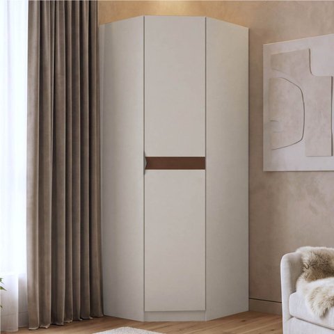 Guarda Roupa Planejado de Canto Obliquo 1 Porta Corino Hera CabeCasa MadeiraOriginals Off White
