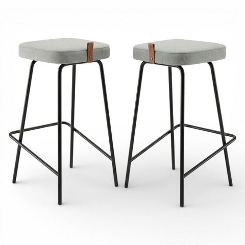 Kit 02 Banquetas Altas Cozinha e Área Gourmet Vik Estofada Linho Cinza - Desk Design