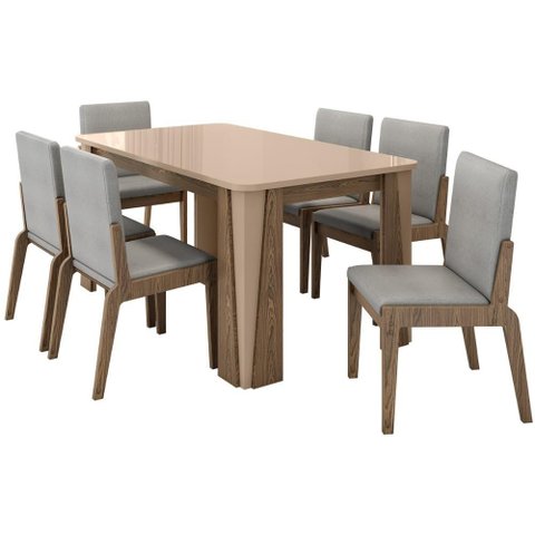Kit Mesa de Jantar Opera com 6 Cadeiras Sinfonia em Linho Carvalho/fendi/cinza
