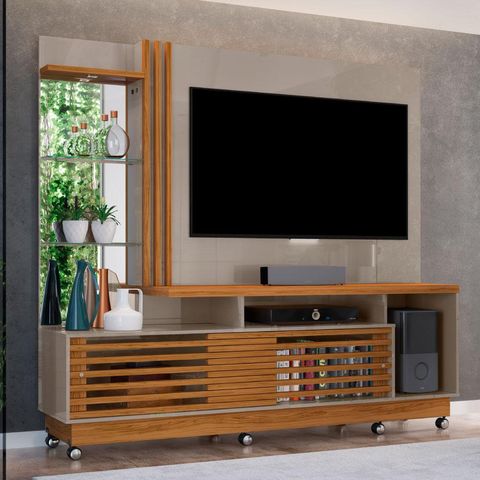 Rack com Painel Frizz Plus c/Rodízios - Natural/Cinza