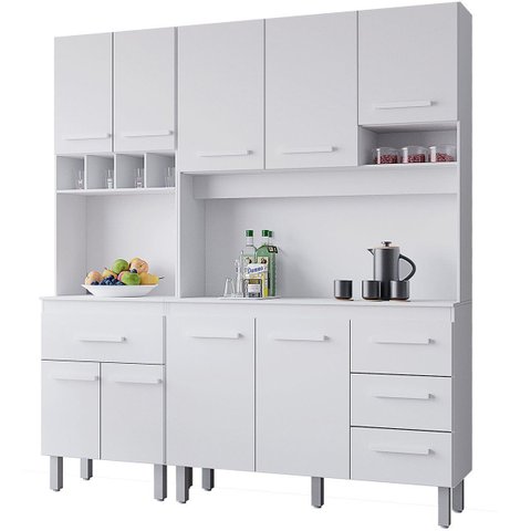 Kit de Cozinha 9 Portas 4 Gavetas com Nicho Vitorina Branco