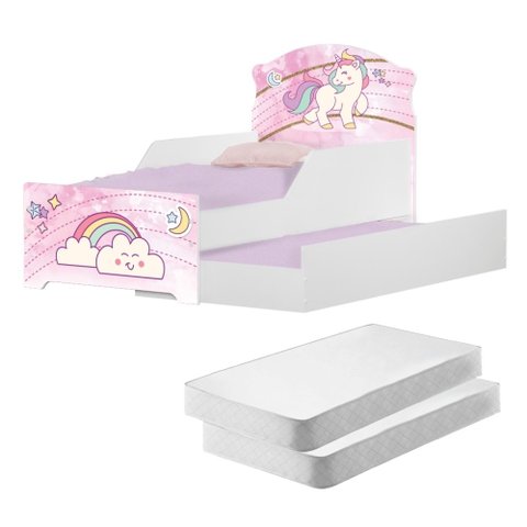 Mini Cama Infantil com Auxiliar Pop Unicórnio Com Colchões