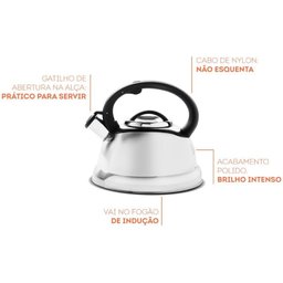Chaleira com Apito Linha Roma 2,7 Litros Fogão Gás e Indução Brinox - 2