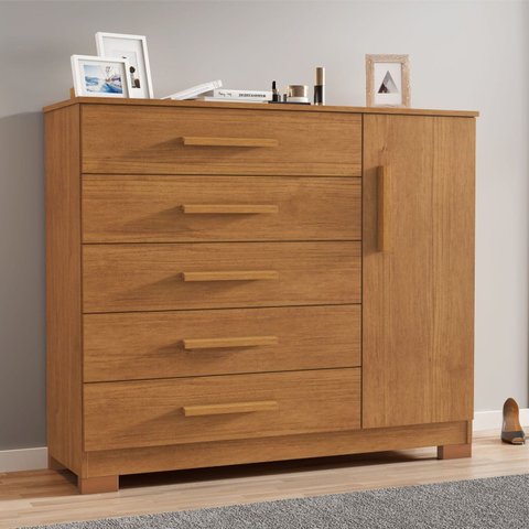 Cômoda com Sapateira 5 Gavetas e 1 Porta Pietra Marrom/Cinamomo