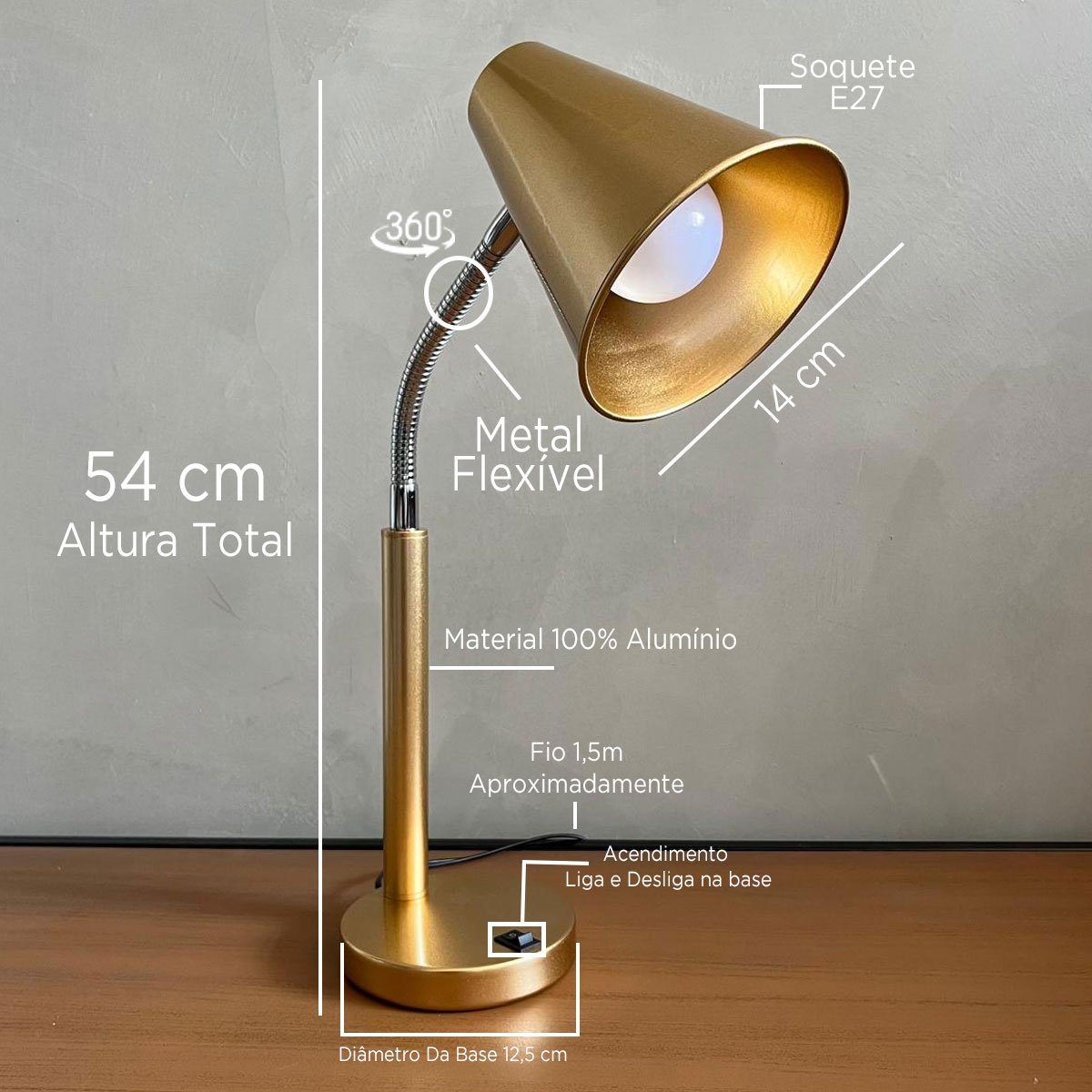 Abajur de Mesa Leitura Escrivaninha, Mesa de Cabeceira - Flexivel ...
