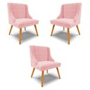 Ver imagem 1 de Kit 3 Cadeiras Decorativas Sala de Jantar Pés Palito de Madeira Firenze Suede Rosa Bebê/Natural G19