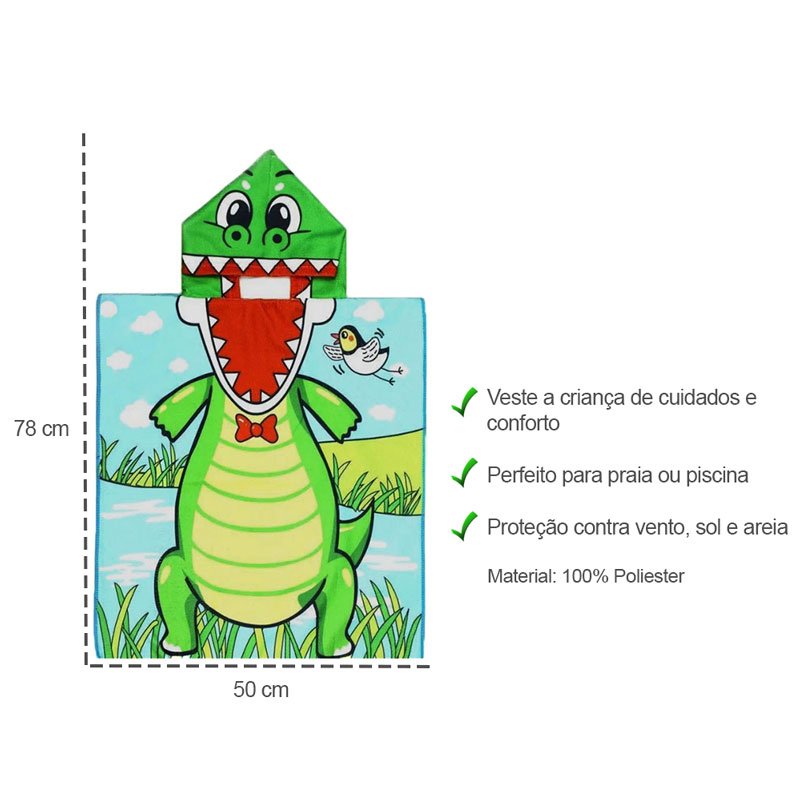 Poncho Infantil Toalha Capuz Jacare Cesto Lavanderia Verde - 5