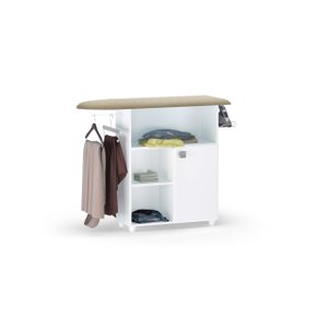 Balcão Tábua de Passar Roupas Mariana Branco com Porta Cabide - Ajl Móveis Balcão Passadeira de Roup