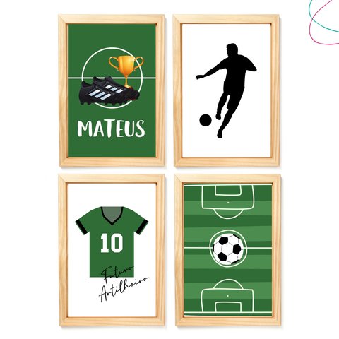 Quadro Decorativo Infantil Quarto de Menino Futebol Moldura:pinus