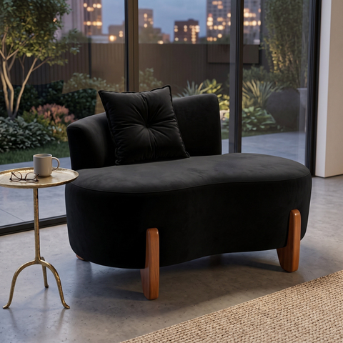 Namoradeira Sofá Feijão Luna 100cm Orgânica Veludo Preto