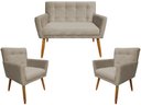 Ver imagem 1 de Kit Namoradeira + 2 Poltronas Decorativa Onix Suede Bege Pés Madeira Mz Decor