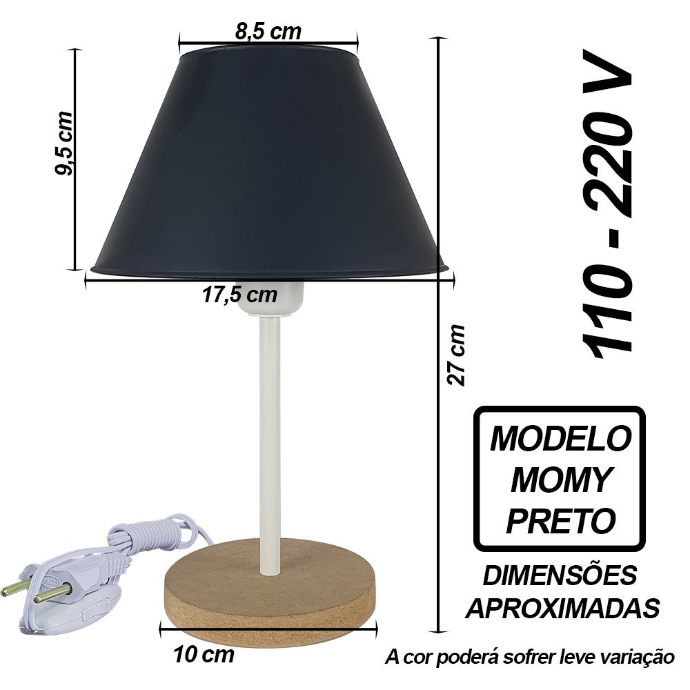 Abajur Infantil Momy Menina Menino Luminária para Quarto de Bebê – Cor Preto - 2