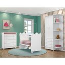 Ver imagem 2 de Dormitório Infantil Doce Sonho 2 Portas, Cômoda Trocador e Berço Branco com Colchão - Qmovi