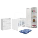 Ver imagem 1 de Dormitório Infantil Doce Sonho 2 Portas, Cômoda Trocador e Berço Branco com Colchão - Qmovi
