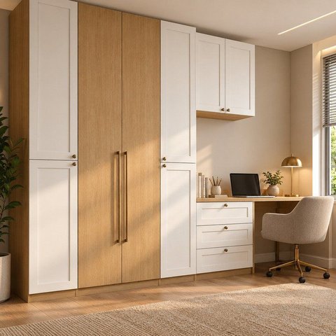 Conjunto Escritório Modular 6 Peças com Escrivaninha Provençal 100% MDF 240x337,5cm Yescasa Bege
