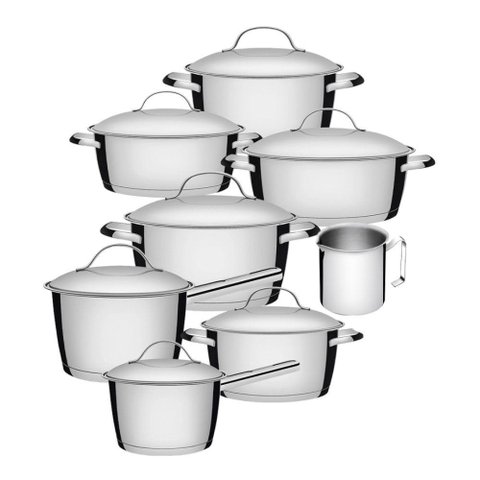 Jogo de Panelas 7 Peças + Fervedor Allegra em Aço Inox Fundo Triplo Tramontina