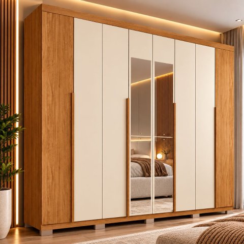 Guarda Roupa Casal com Espelho 8 Portas 4 Gavetas Magnato Lux Caemmun
