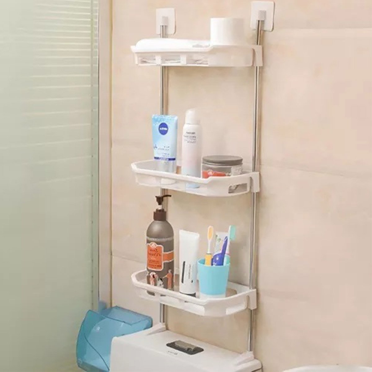Suporte Organizador Parede Banheiro Cozinha Toalete Vaso Sanitario Lavabo 3 Andares Gancho Organizaç - 10