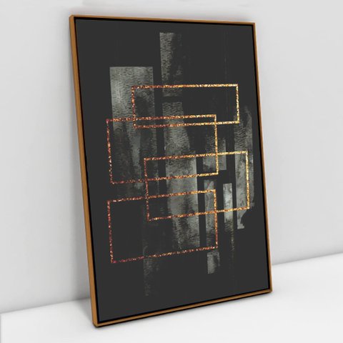 Quadro Decorativo em Canvas Abstrato Moderno TACOLADO PAPEL DE PAREDE Moldura Flutuante 4,5cm Freijó