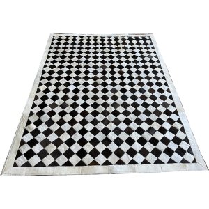 Tapete De Couro Tabuleiro branco preto diagonal 1,50x2,00 cb