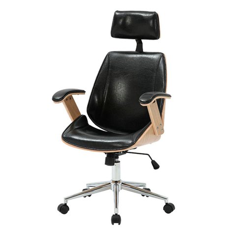 Cadeira Office Lisboa Madeira Natural Pu Preto - 75639