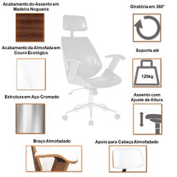 Cadeira de Escritório Presidente Giratória com Apoia Cabeça Office Lisboa - 7
