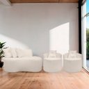 Ver imagem 2 de Kit 2 Poltronas com Sofá Curvo 2 Lugares Feijão Forma Orgânica Bouclé