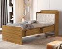 Ver imagem 1 de Cama Solteiro Tamires com Capitone Estofado Gavetas Pretaleiras e Bau para Quarto Nature/bege