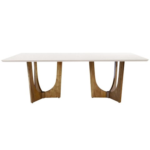 Mesa de Jantar Retangular Trento Cinamomo Claro c/ Vidro Off White 220x110 Fabrispuma