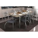 Ver imagem 1 de Conjunto: Mesa Sala Jantar Elba Tampo Madeirado C/ Vidro 160cm e 6 Cadeiras Portugal Cromada/freijo