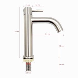 Torneira Lavatório Mesa Baixa Aço Inox 304 Escovado 1/4 - 3