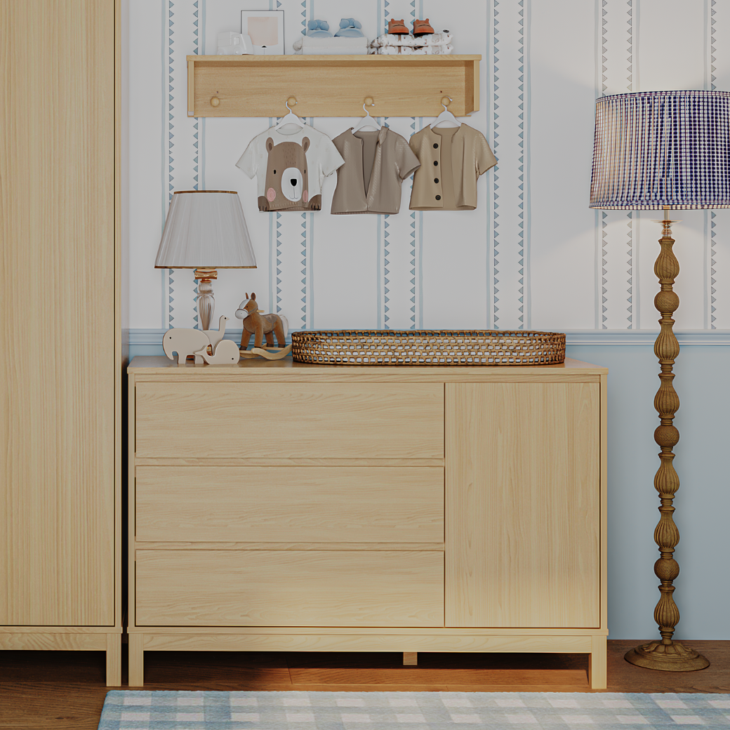 Cômoda para Quarto 3 Gavetas e 1 Porta Mdf Carvalho Malva 3 Gavetas e 1 Porta Linha Soley - 6