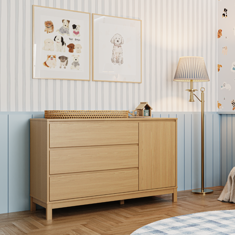 Cômoda para Quarto 3 Gavetas e 1 Porta Mdf Carvalho Malva 3 Gavetas e 1 Porta Linha Soley