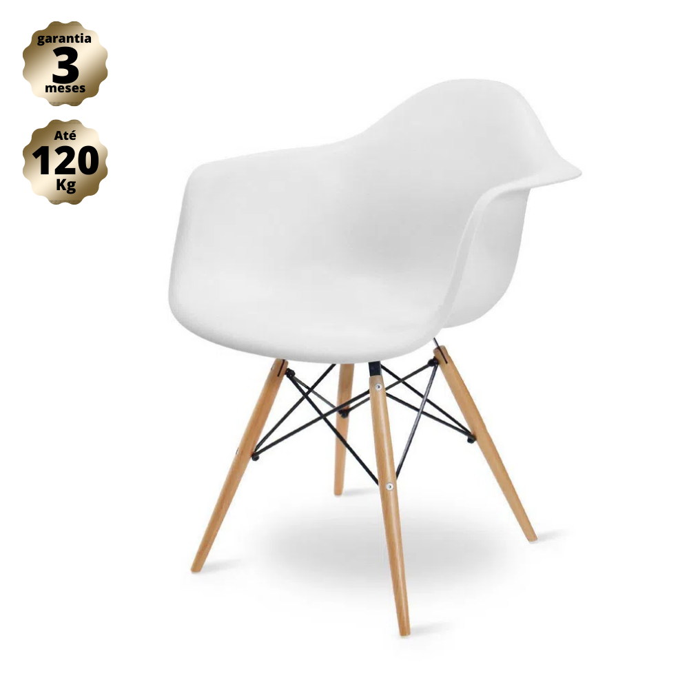 Cadeira Charles com Braço Design Eames Eiffel Wood Quarto Escritório Sala - Branca - 2