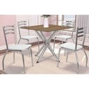 Ver imagem 1 de Conjunto Mesa Sala Jantar Volga com Tampo de Madeira 90cm e 4 Cadeiras Portugal Cromada Nogueira