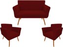 Ver imagem 1 de Kit Namoradeira + 2 Poltronas Decorativa Sabrina Suede Marsala Pés Madeira Mz Decor