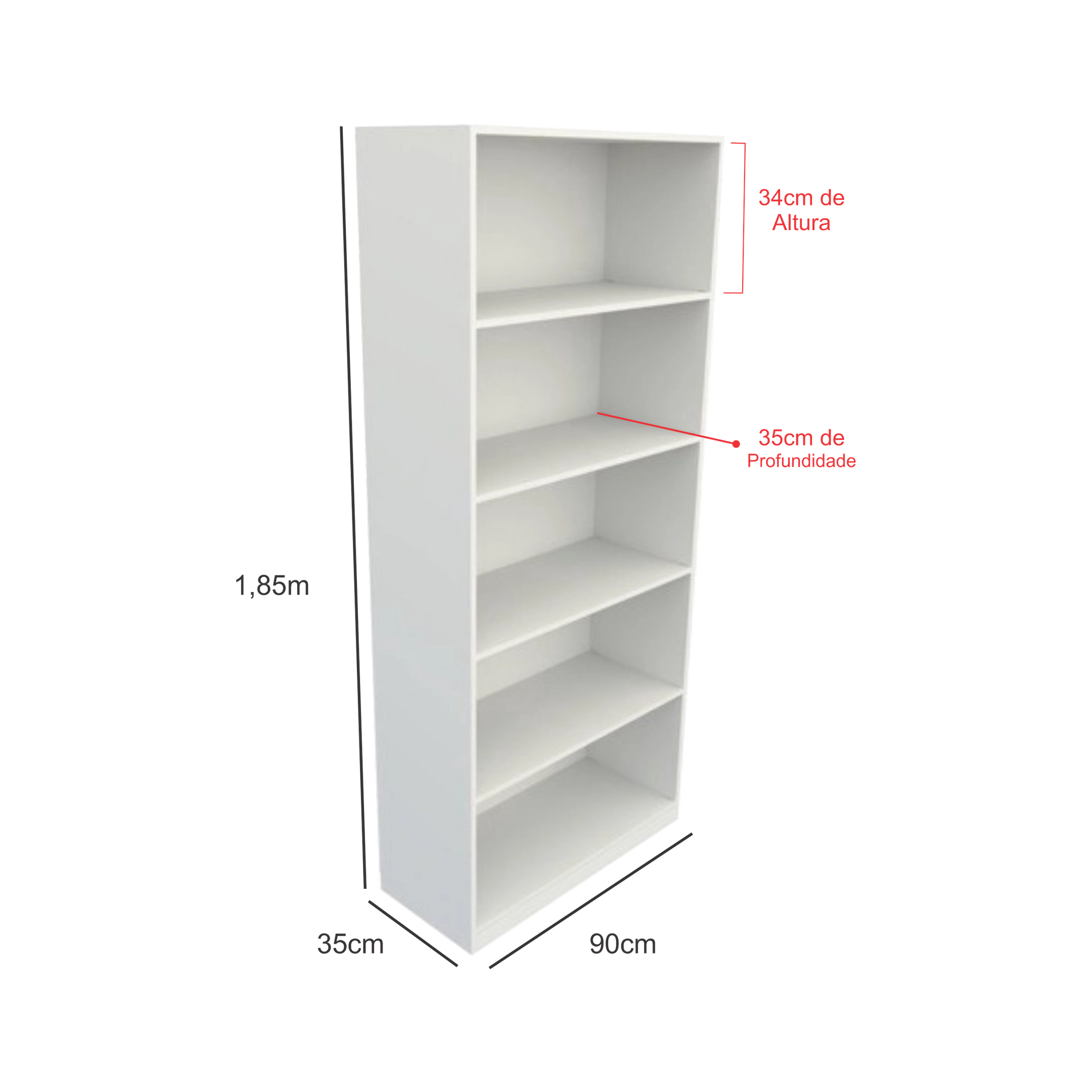 Estante Livreiro Multiuso Prateleira Organizador 0,90m - Cód.305 - Cor Branco - 5