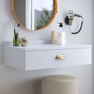 Penteadeira Gloss para Maquiagem Camarim com 1 Gaveta Puxador Concha Suspensa - Branco