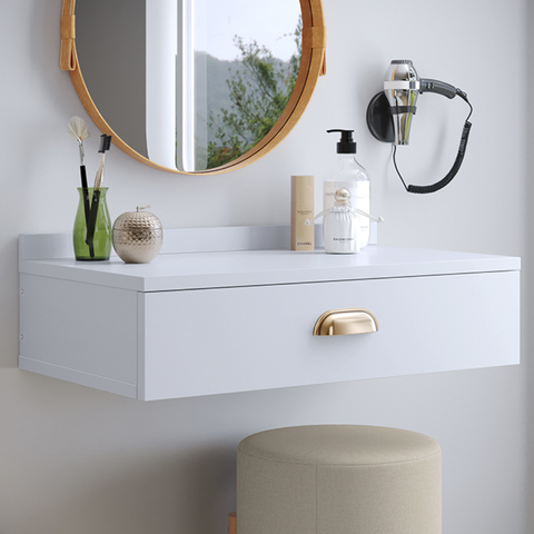 Penteadeira Gloss para Maquiagem Camarim com 1 Gaveta Puxador Concha Suspensa - Branco