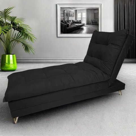 Sofa Cama Chaise Bicama Reclinavel Sala Lavinia Suede:Preto/Suede